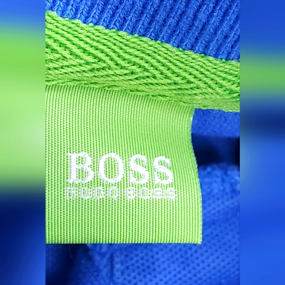 BOSS Hugo Boss size M- Blue Cotton Polo Shirt -collar Neck Shirt Sleeves - Picture 9 of 14